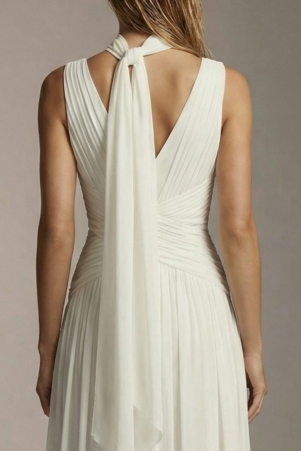 Flowy Ivory Chiffon Pleated Thick Straps A Line Long Formal Dress