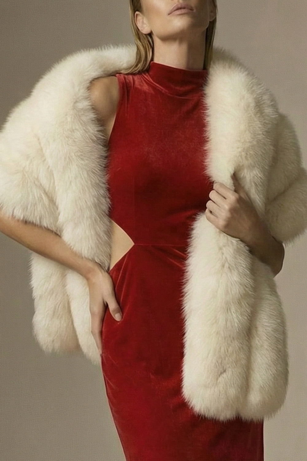 Dark Red Velvet High Neck Cut Out Long Sheath Formal Dress
