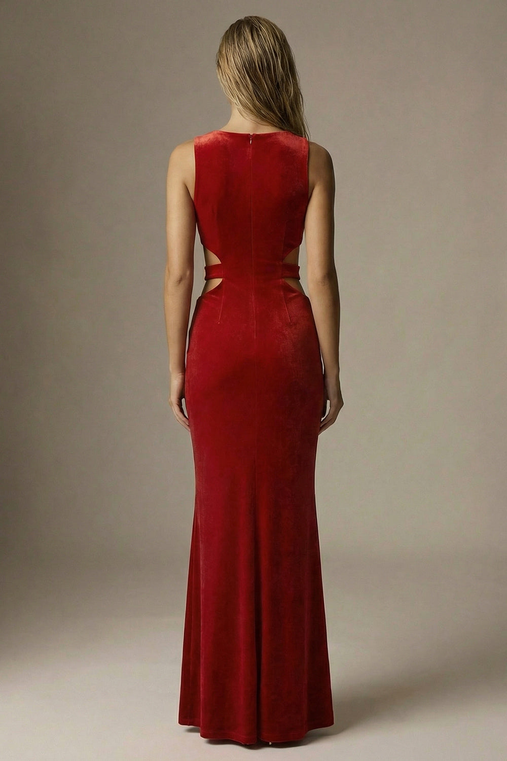 Elegant Dark Red Velvet Cut Out Long Mermaid Formal Dress