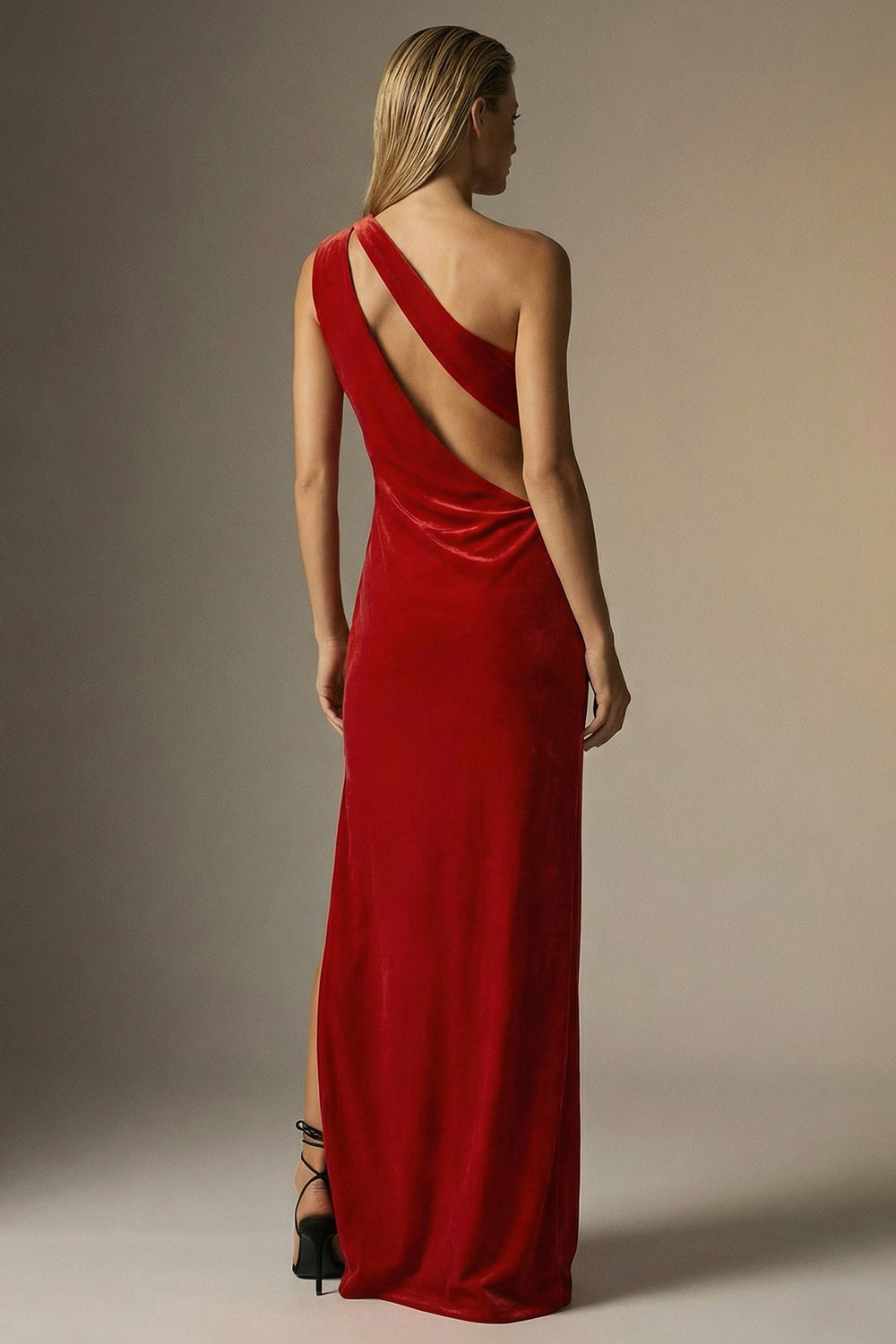 Dark Red Sheath One Shoulder Long Velvet Formal Dress with Slit