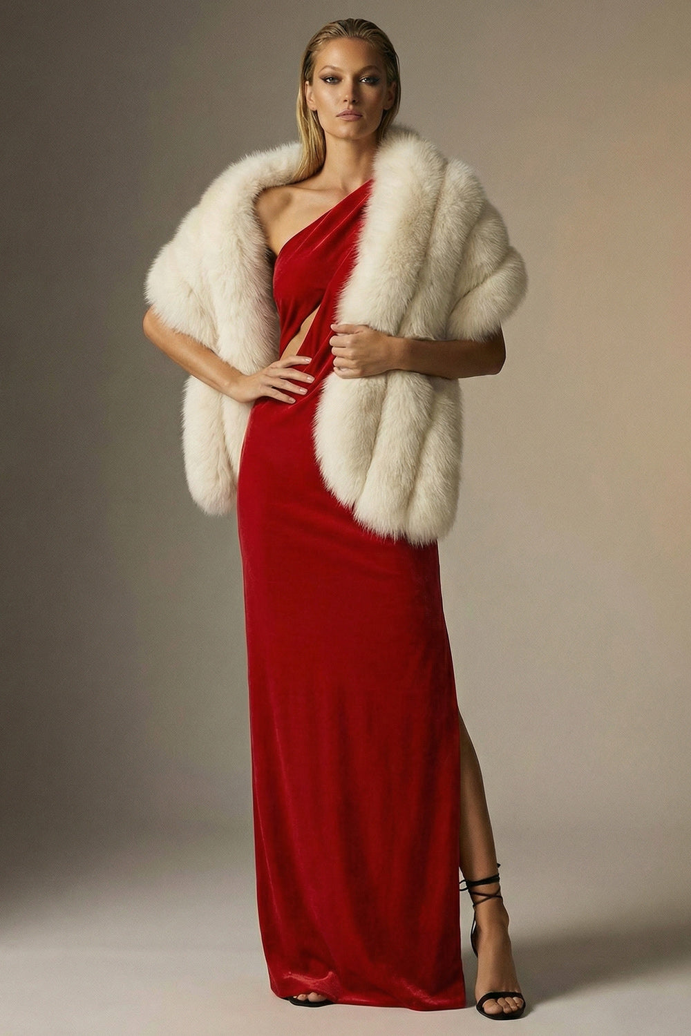 Dark Red Sheath One Shoulder Long Velvet Formal Dress with Slit