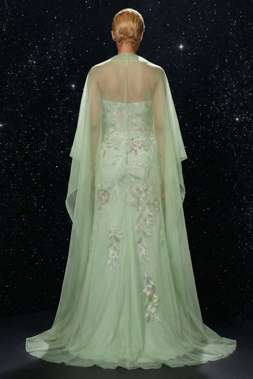Green Corset Strapless Mermaid Ruffled Long Floral Prom Dress with Slit