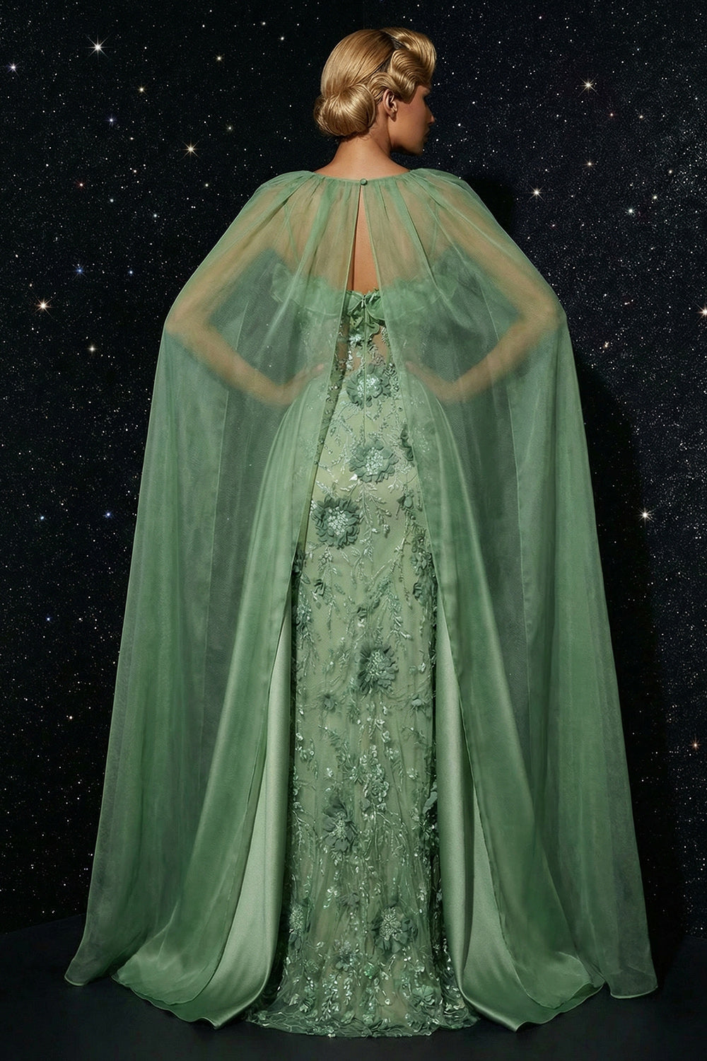 Floral Green Spaghetti Straps Sheath Long Corset Prom Dress with Slit