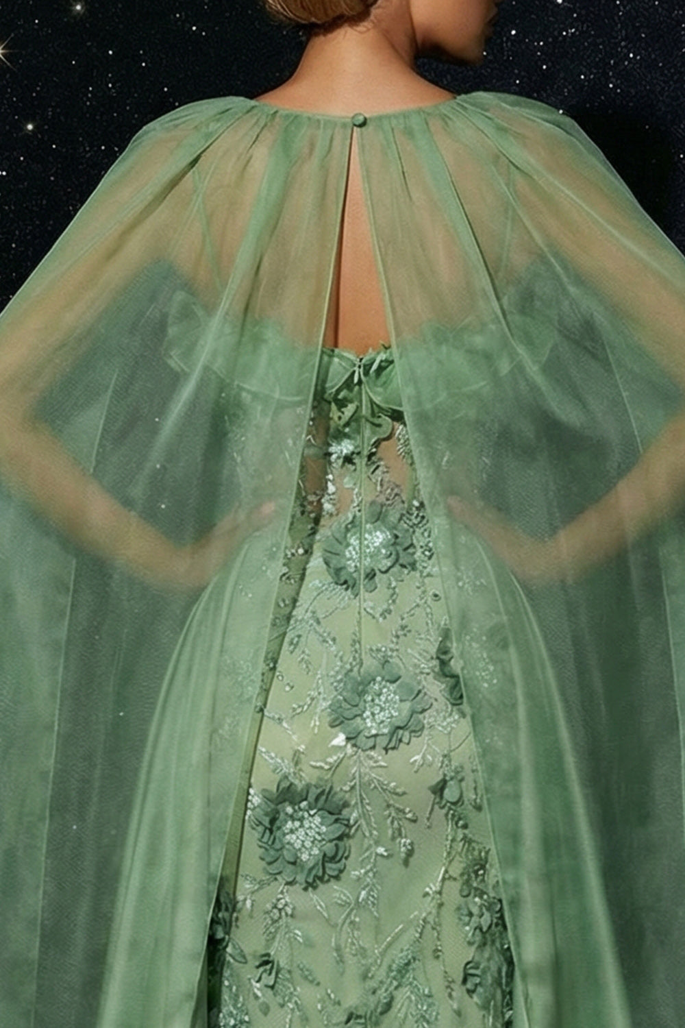 Floral Green Spaghetti Straps Sheath Long Corset Prom Dress with Slit