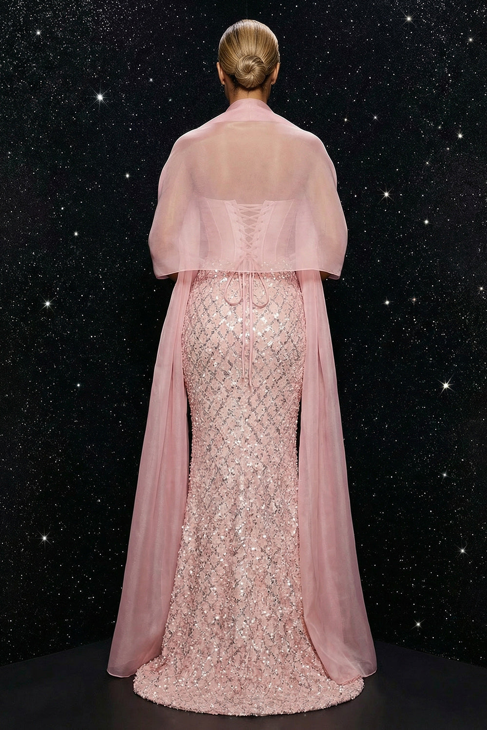 Sparkly Pink Mermaid Sweetheart Long Corset Prom Dress with Slit