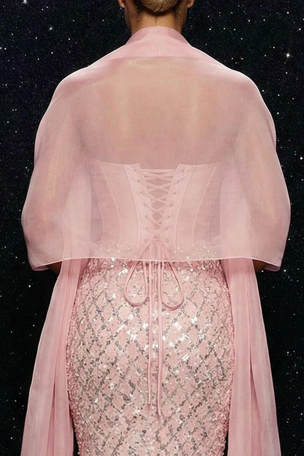 Sparkly Pink Mermaid Sweetheart Long Corset Prom Dress with Slit