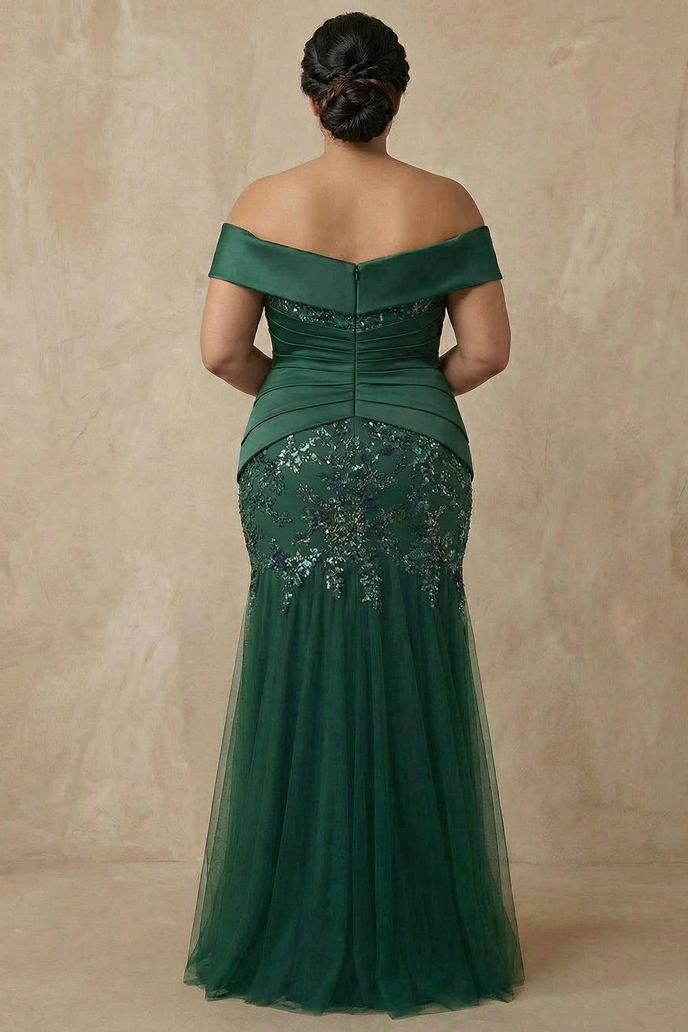 Sparkly Dark Green Off the Shoulder Mermaid Floor-Length Mother of the Bride Dress with Appliques