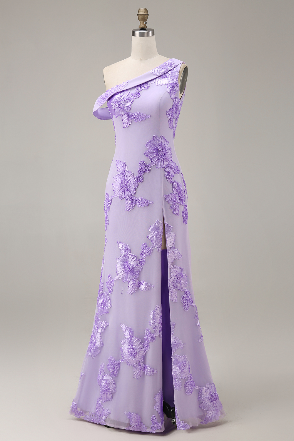 Yellow One Shoulder Long Mermaid Floral Prom Dress with Slit