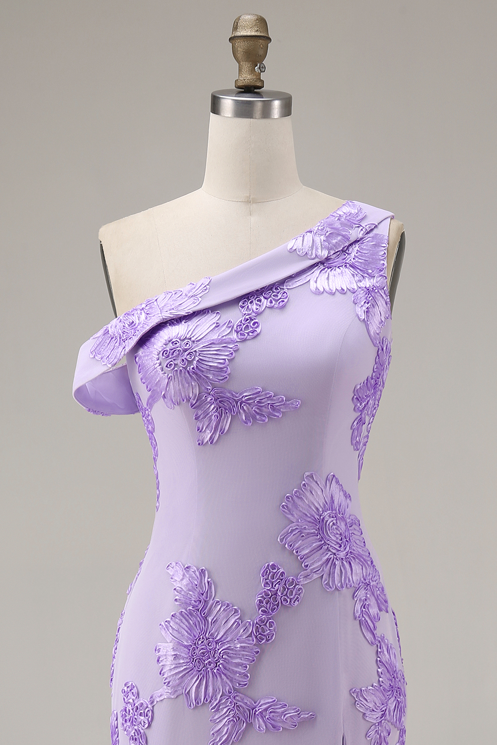 Yellow One Shoulder Long Mermaid Floral Prom Dress with Slit