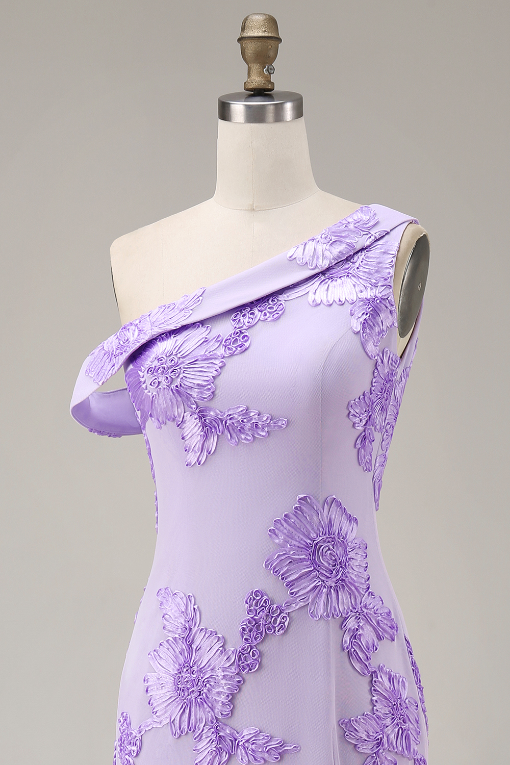 Yellow One Shoulder Long Mermaid Floral Prom Dress with Slit