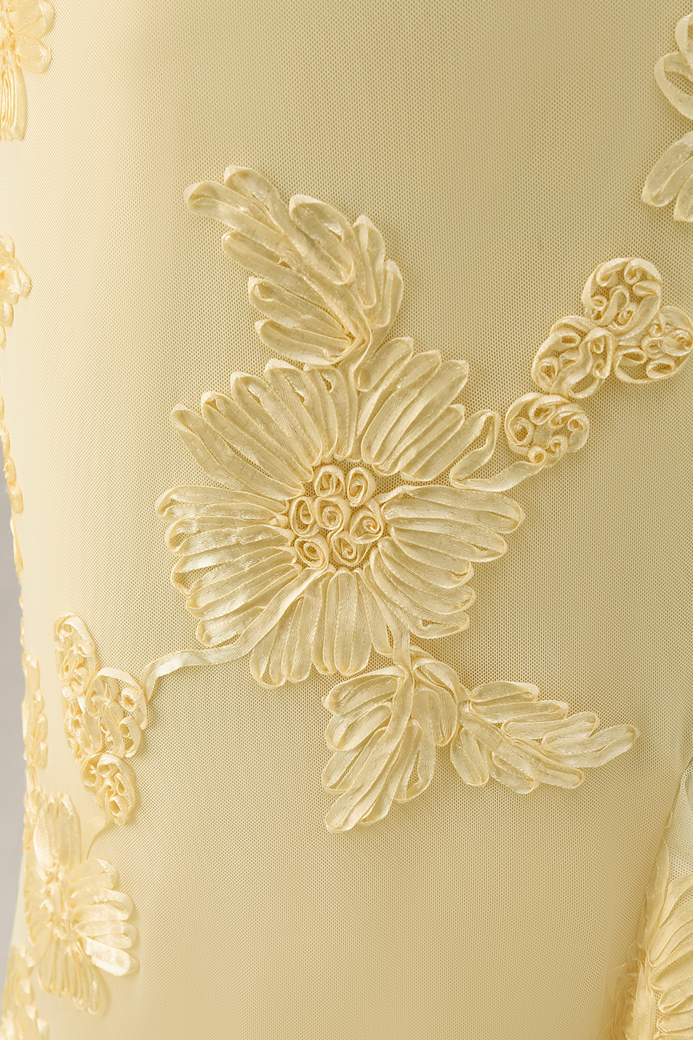 Floral Yellow Mermaid Spaghetti Straps Ruffled Long Prom Dress with Slit