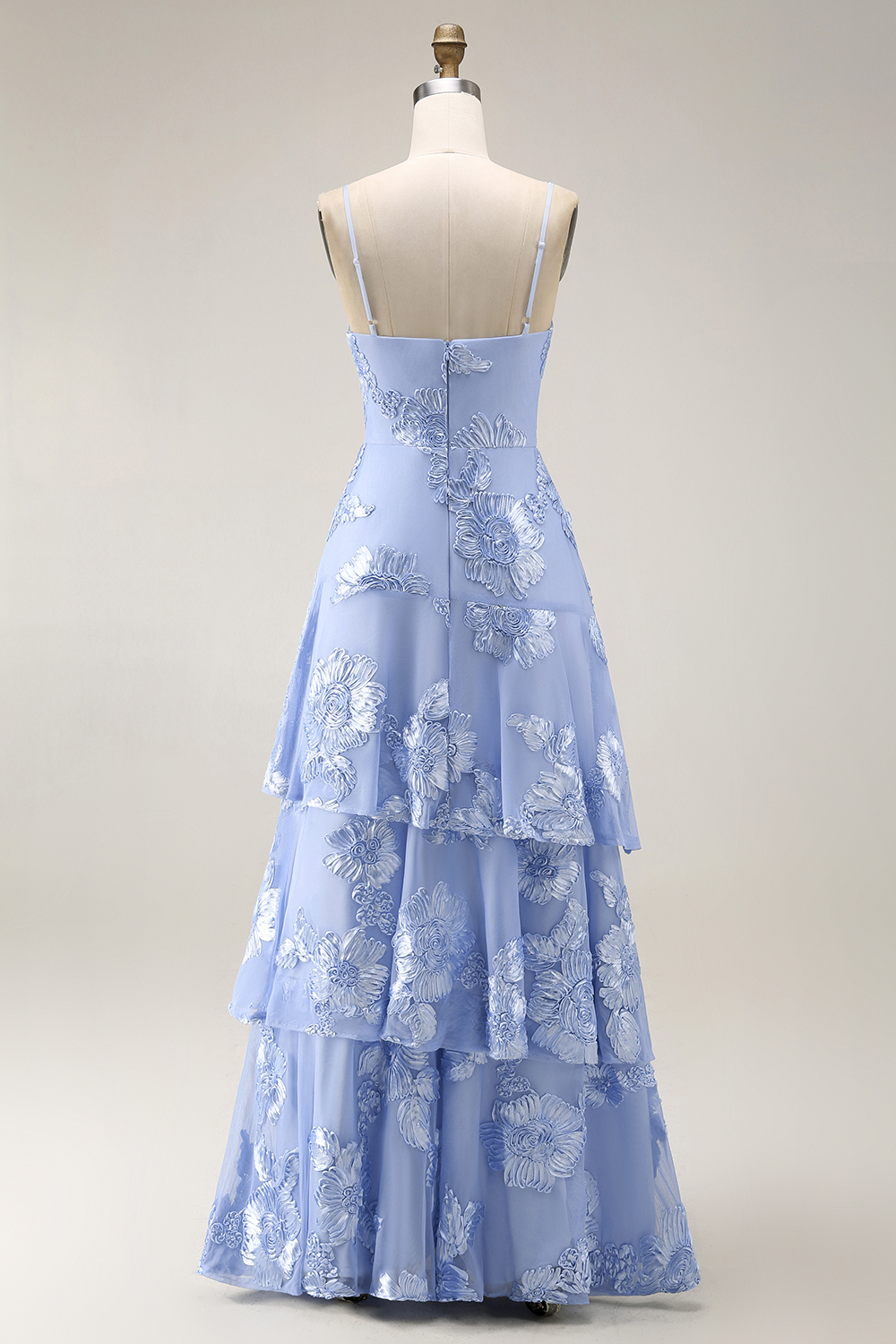 Yellow Spaghetti Straps Floral Long A Line Prom Dress with Ruffles