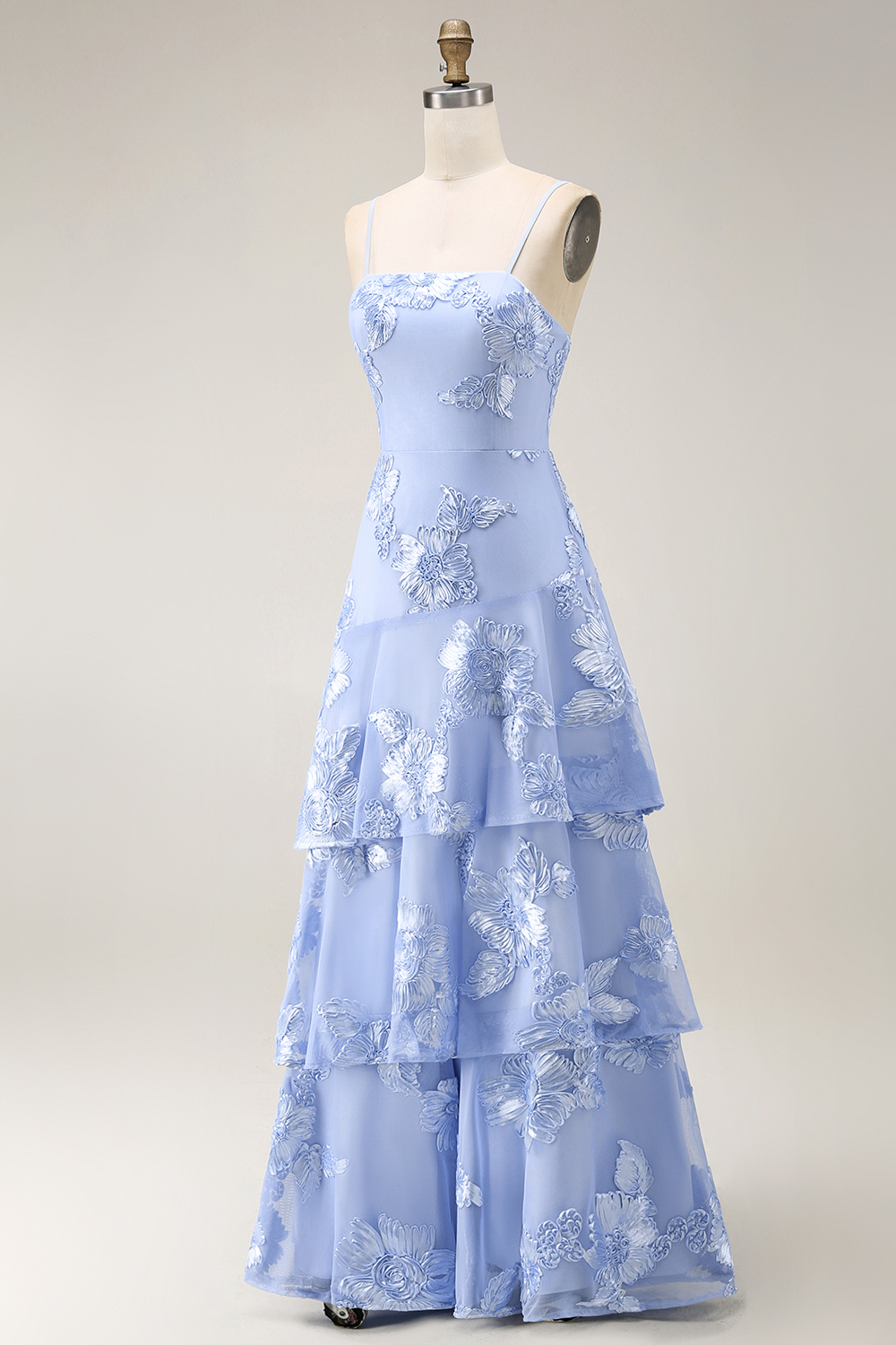 Yellow Spaghetti Straps Floral Long A Line Prom Dress with Ruffles