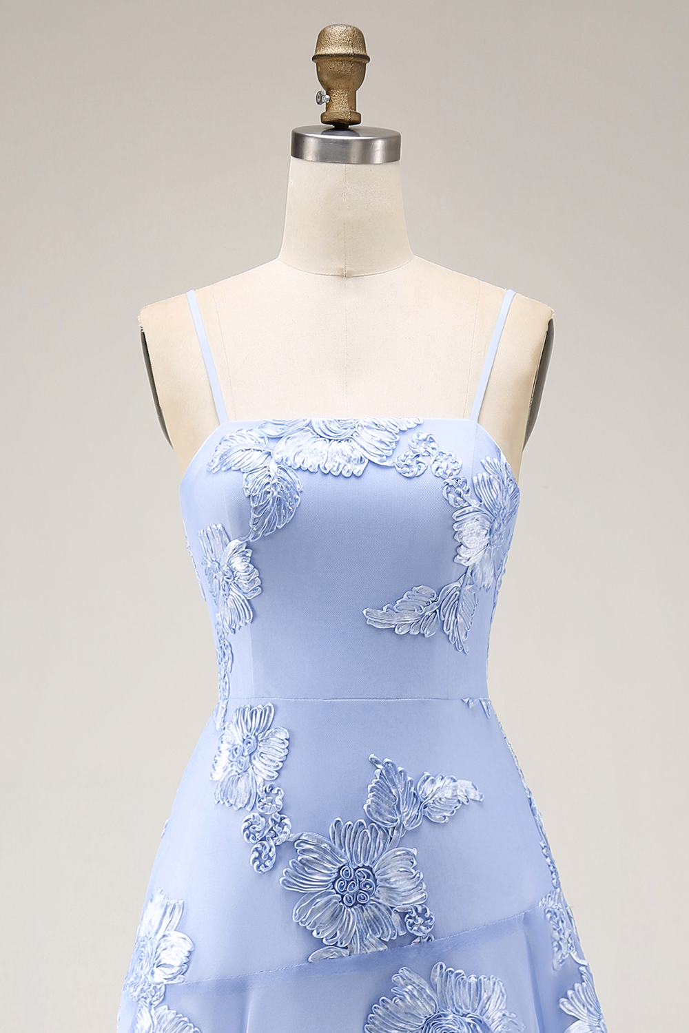 Yellow Spaghetti Straps Floral Long A Line Prom Dress with Ruffles