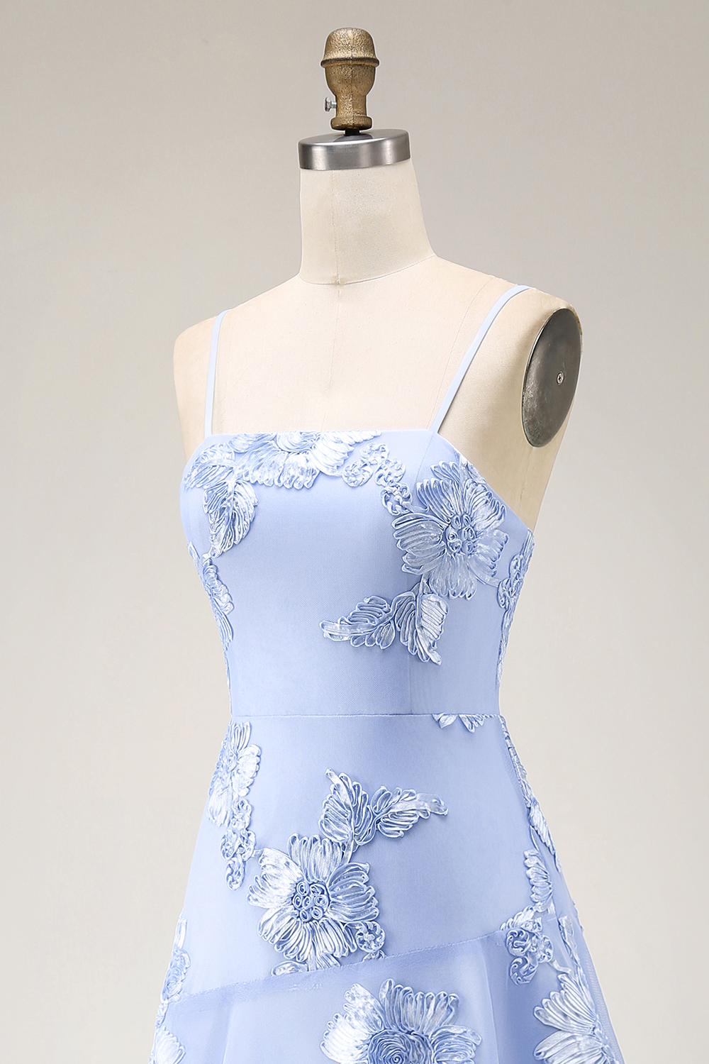 Yellow Spaghetti Straps Floral Long A Line Prom Dress with Ruffles