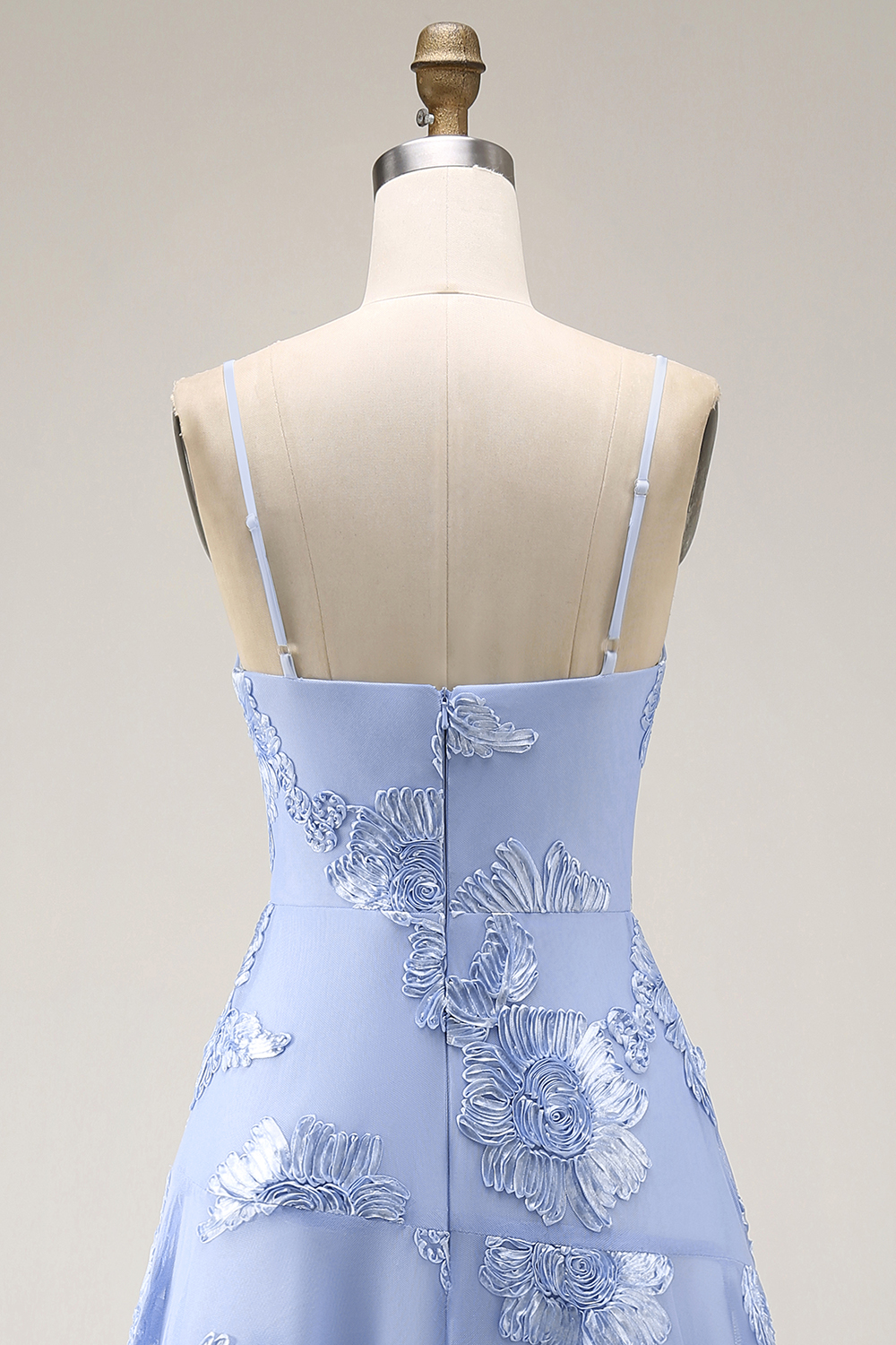 Yellow Spaghetti Straps Floral Long A Line Prom Dress with Ruffles