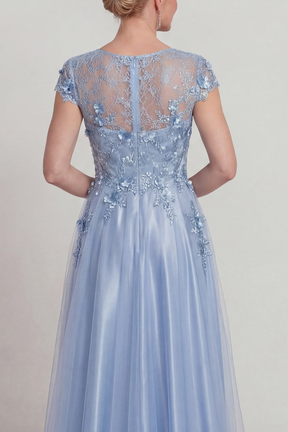 Sparkly Blue Beaded A Line Floor-Length Mother of the Bride Dress with Sleeves