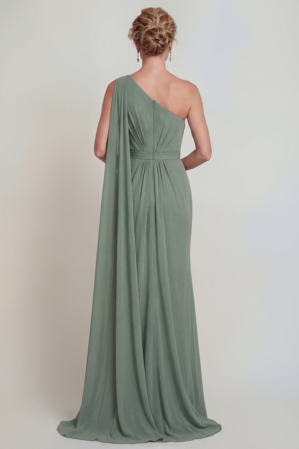 Dusty Sage Long One Shoulder Mermaid Mother of the Bride Dress