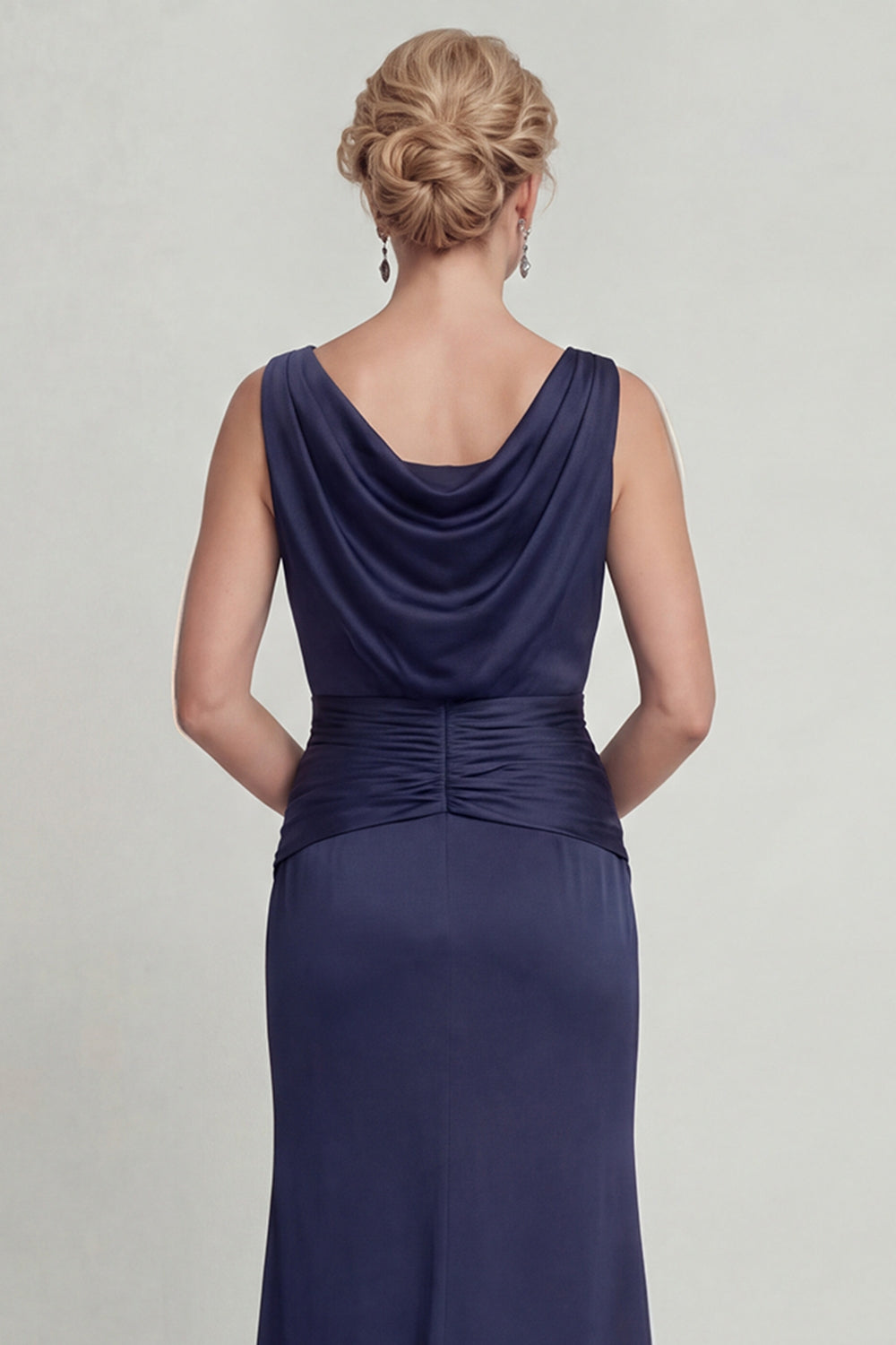 Navy Mermaid Long Bateau Neck Mother of the Bride Dress