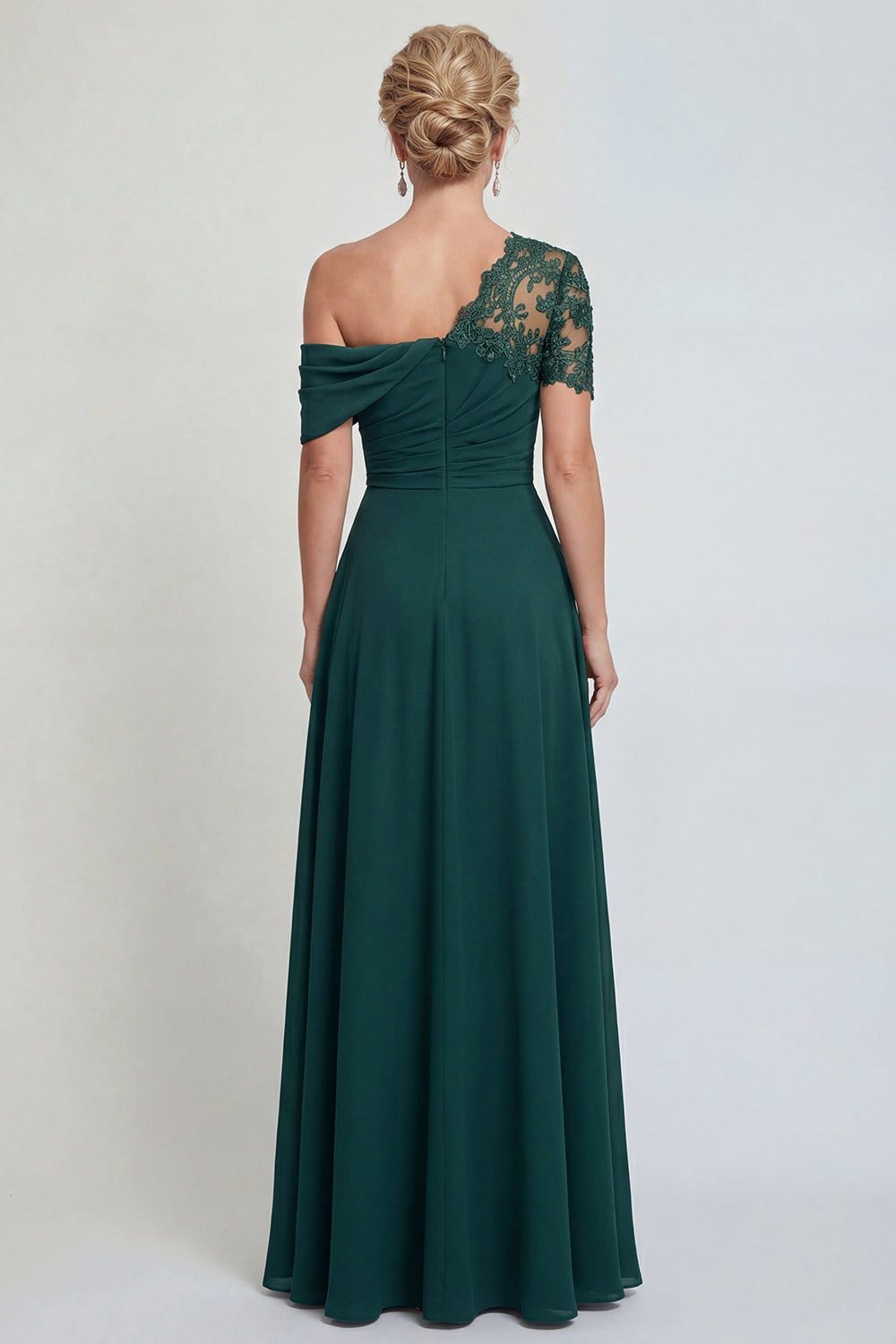 Dark Green Long Appliqued A Line Mother of the Bride Dress with Slit