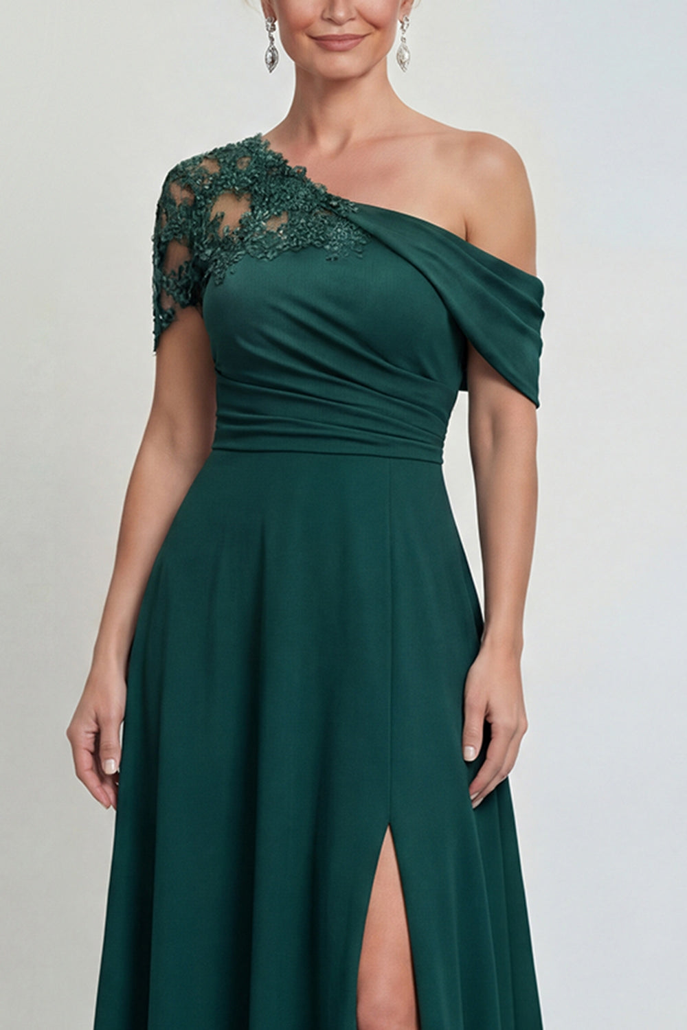 Dark Green Long Appliqued A Line Mother of the Bride Dress with Slit