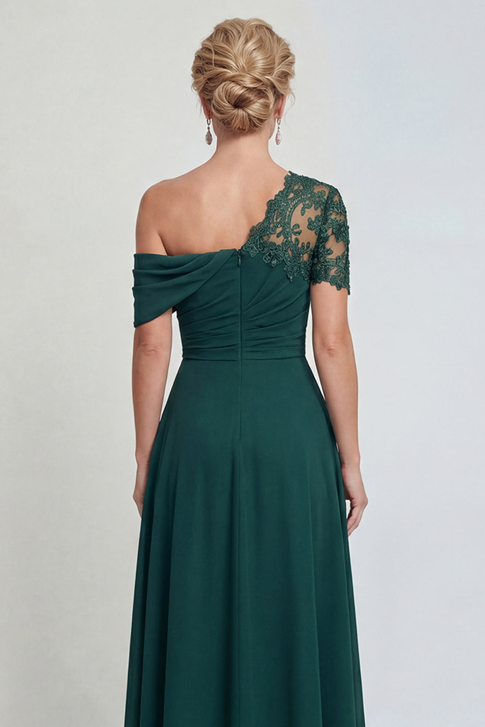 Dark Green Long Appliqued A Line Mother of the Bride Dress with Slit