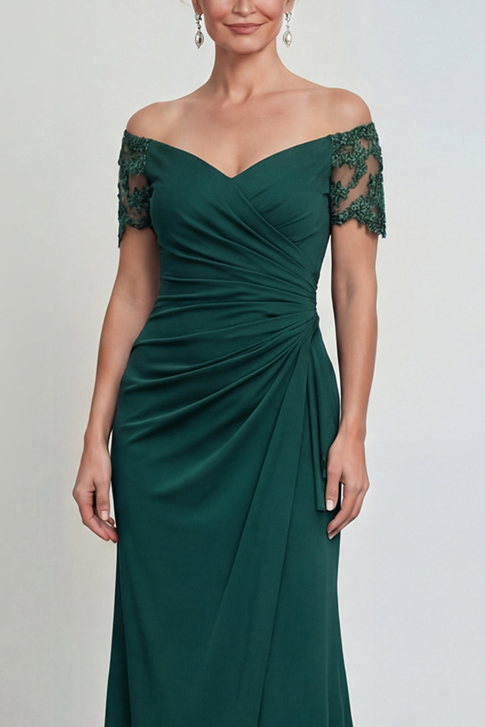 Dark Green Mermaid Long Off the Shoulder Mother of the Bride Dress with Lace