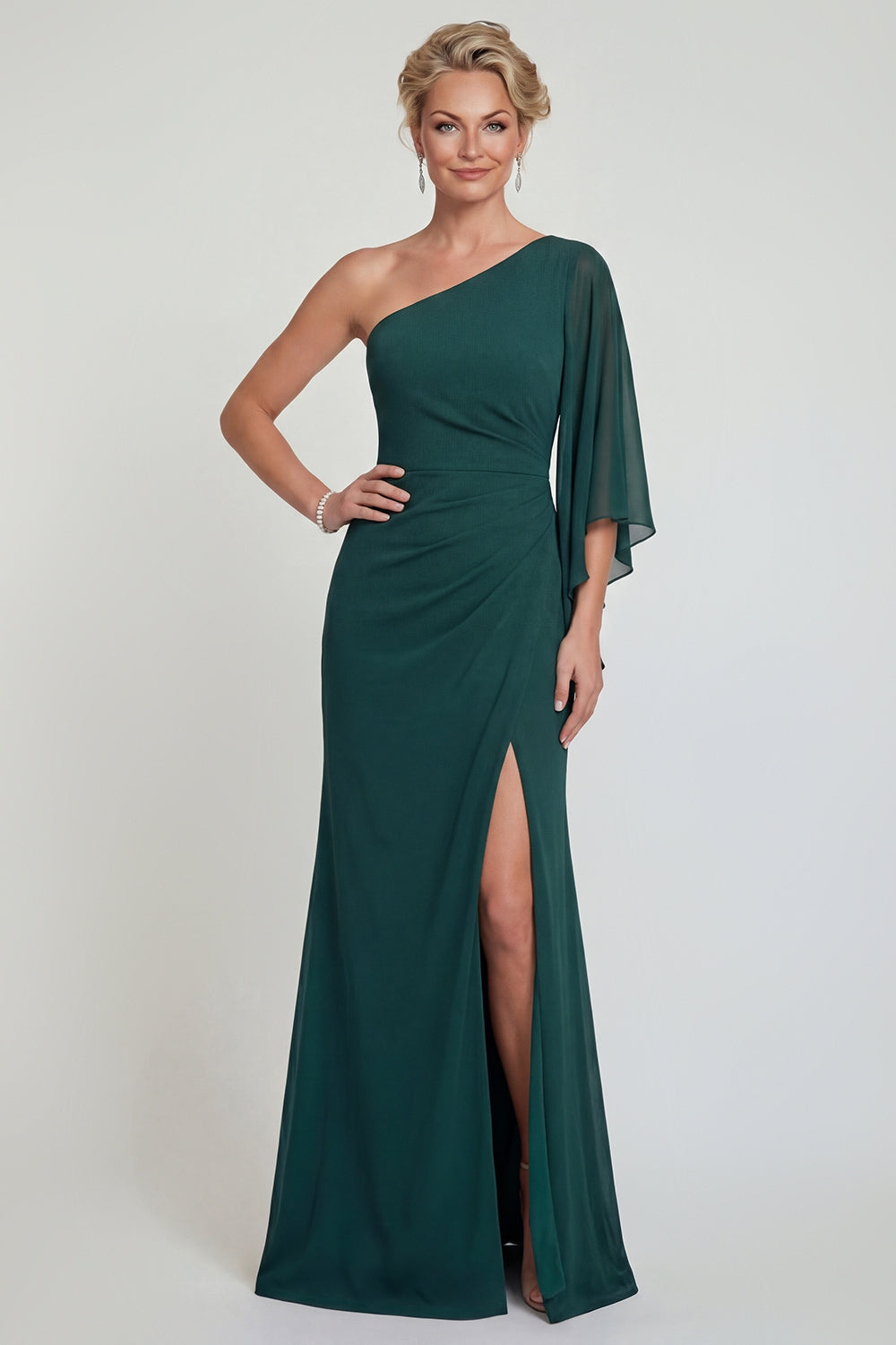 Dark Green One Shoulder Long Mermaid Mother of the Bride Dress
