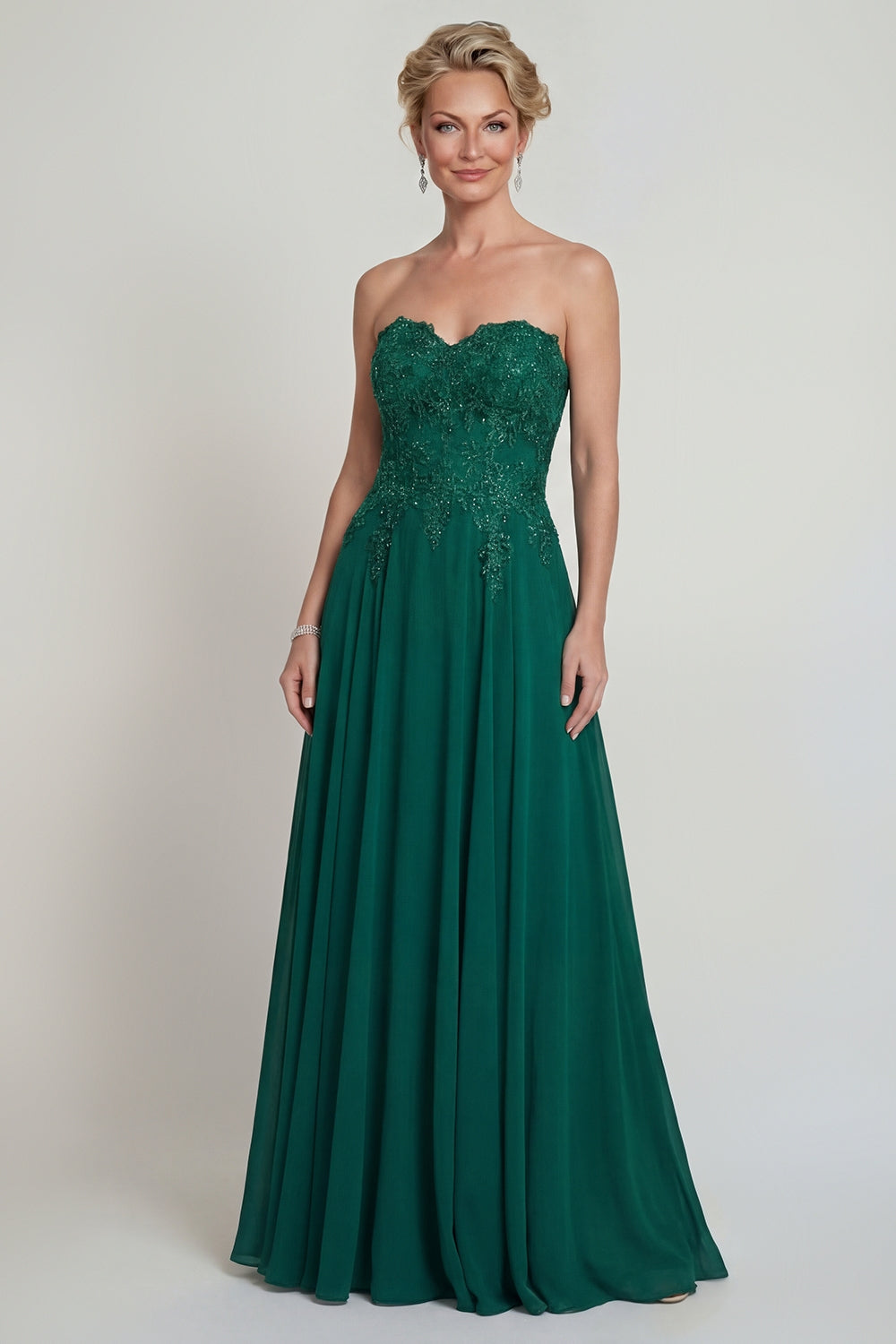 Sparkly Dark Green Strapless Beaded Long Mother of the Bride Dress