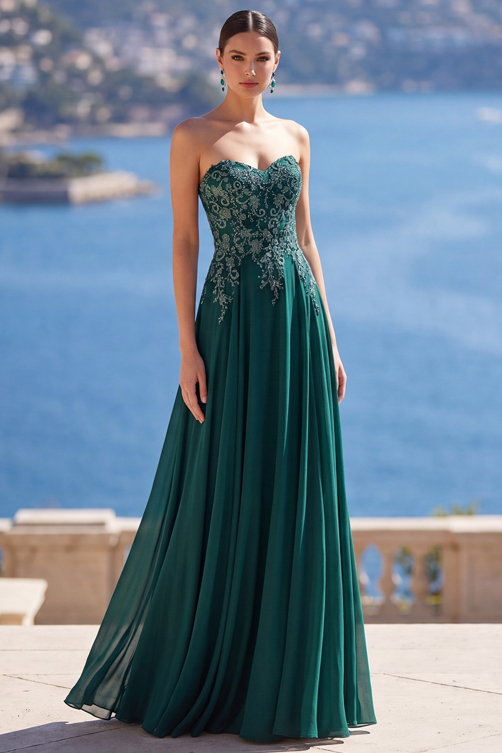 Sparkly Dark Green Strapless Beaded Long Mother of the Bride Dress
