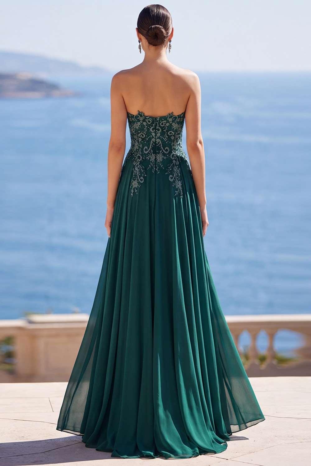 Sparkly Dark Green Strapless Beaded Long Mother of the Bride Dress