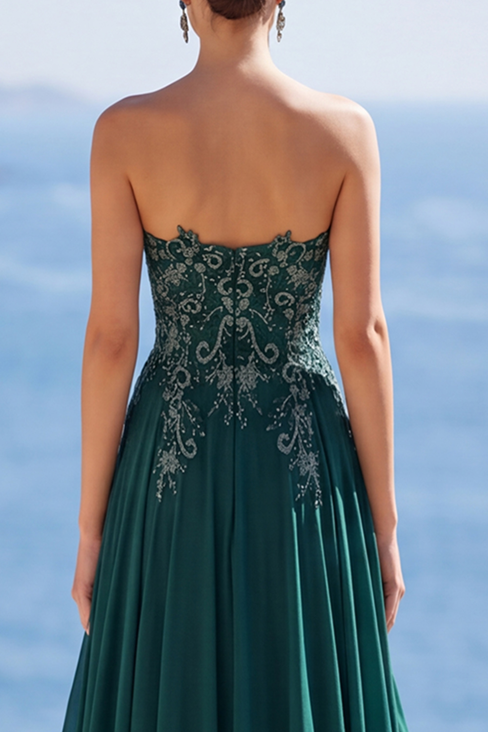 Sparkly Dark Green Strapless Beaded Long Mother of the Bride Dress