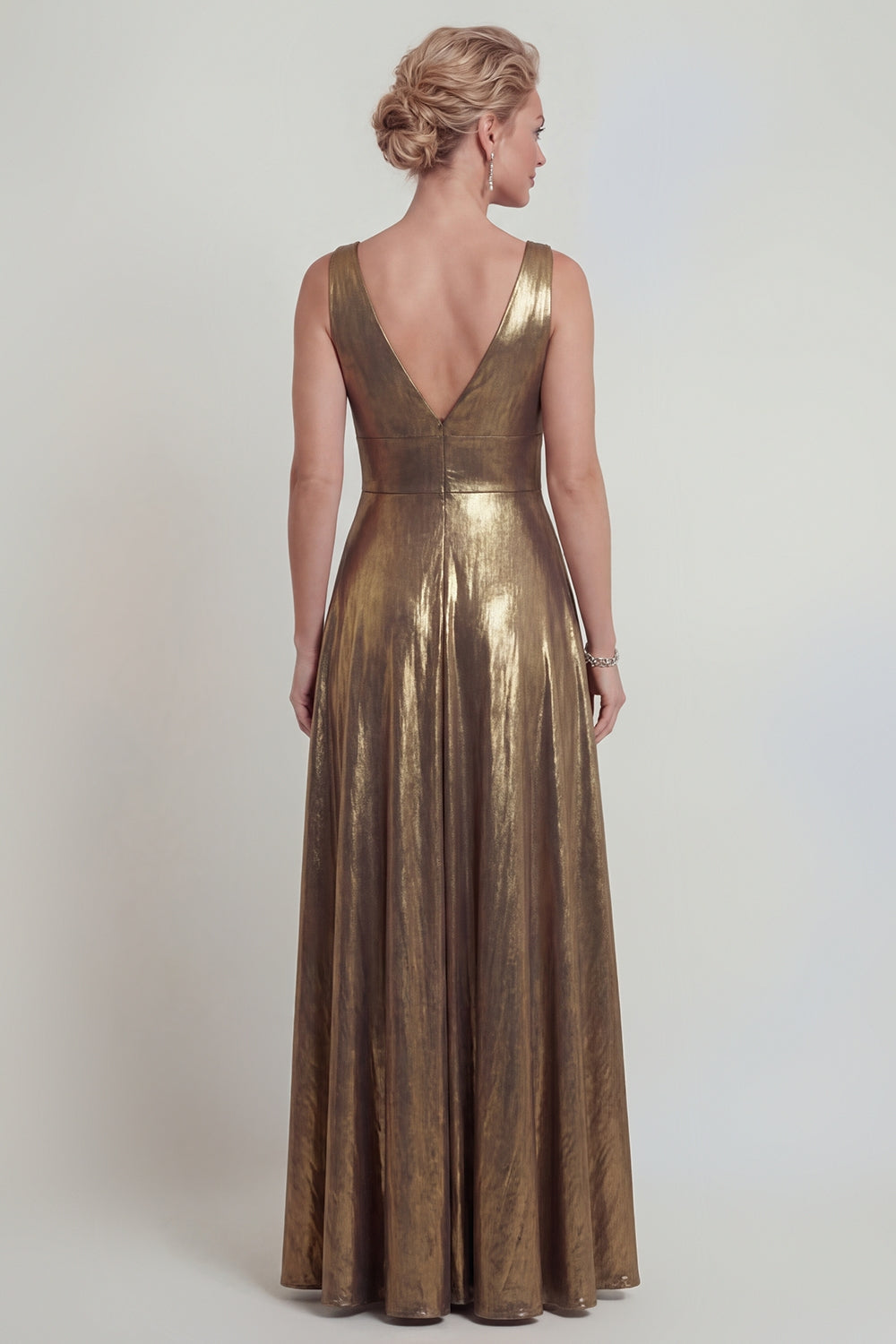 Golden Long A Line V Neck Mother of the Bride Dress