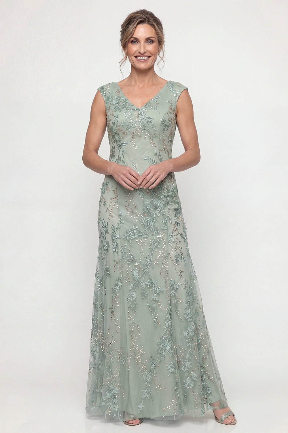 Sparkly Green V Neck Long Beaded Mother of the Bride Dress