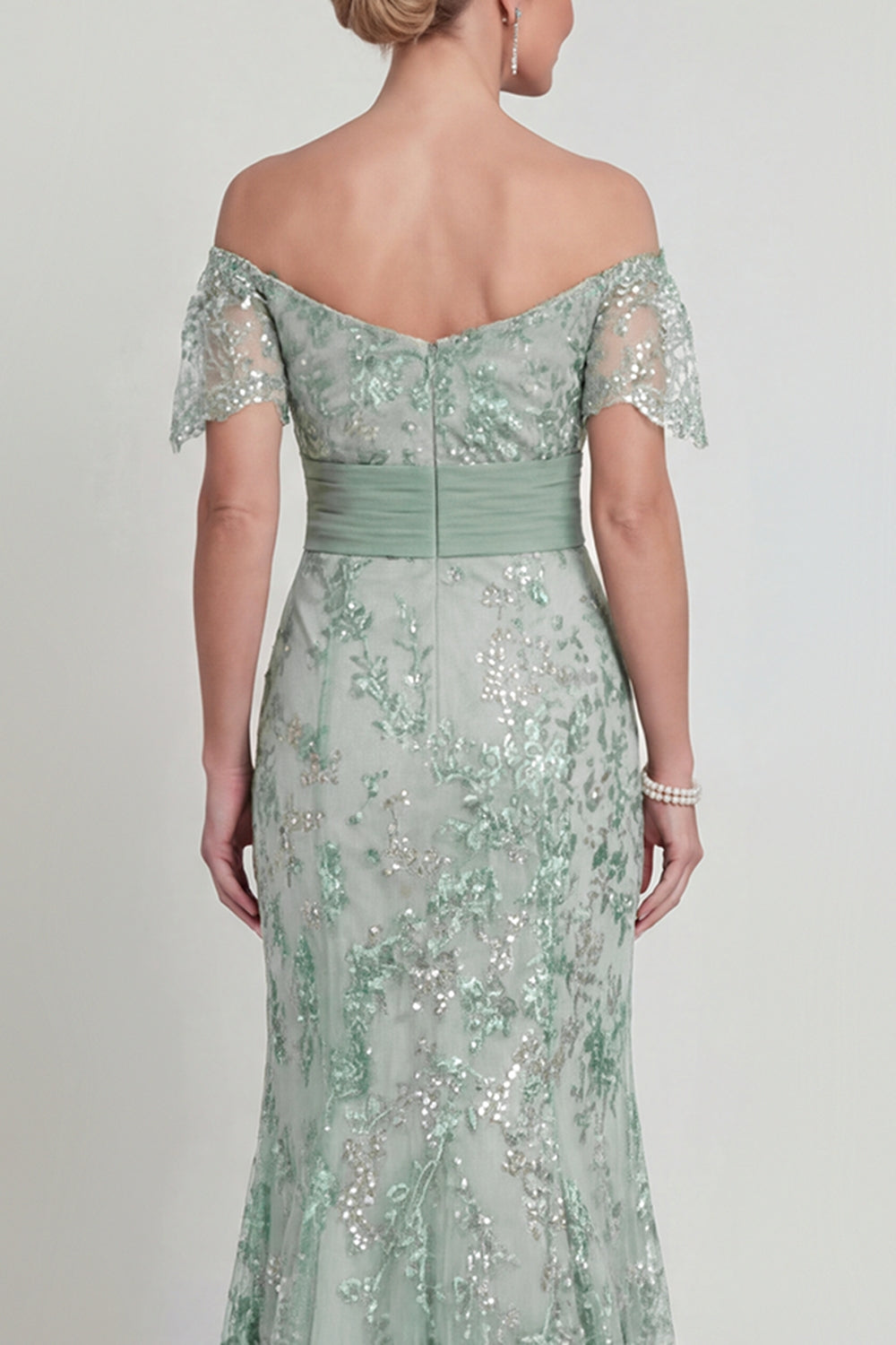 Sparkly Green Floral Long Mermaid Mother of the Bride Dress