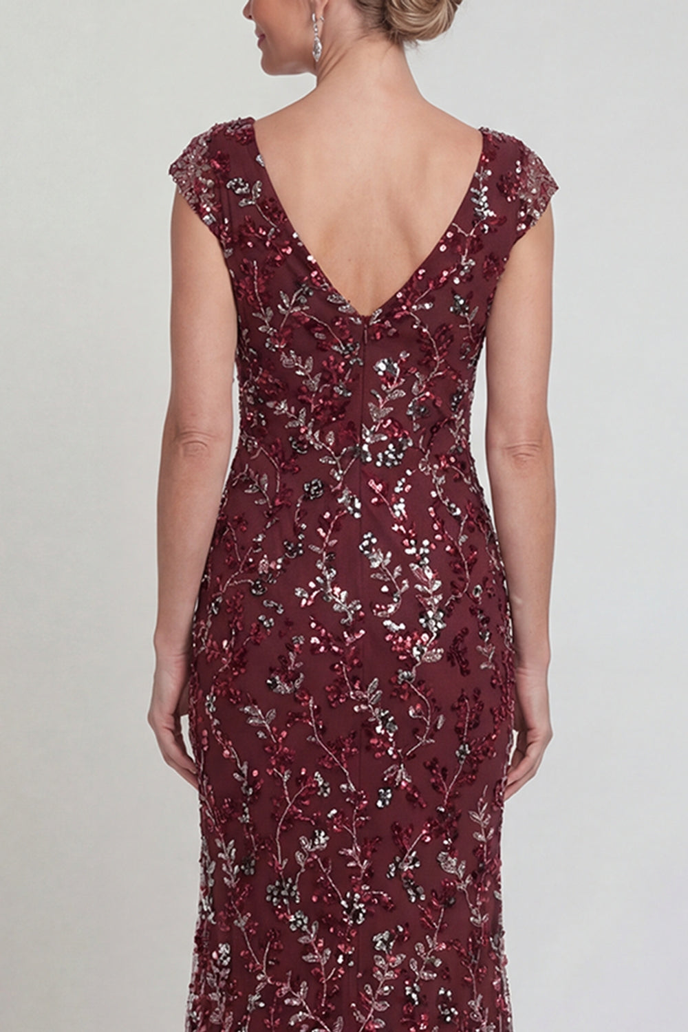 Sparkly Burgundy Long Mermaid Floral Mother of the Bride Dress