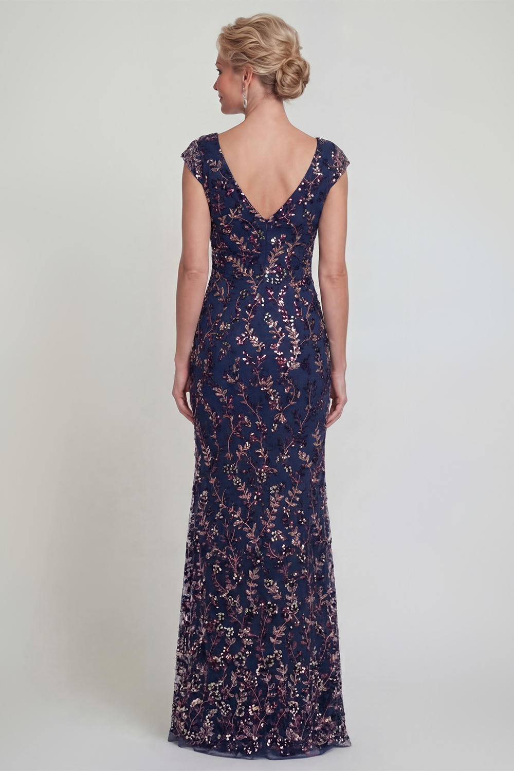 Sparkly Navy Long Mermaid Floral Mother of the Bride Dress