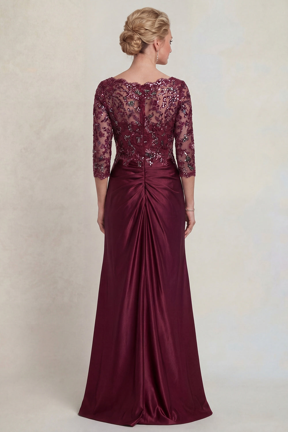 Sparkly Burgundy Floral Long Mermaid V Neck Mother of the Bride Dress