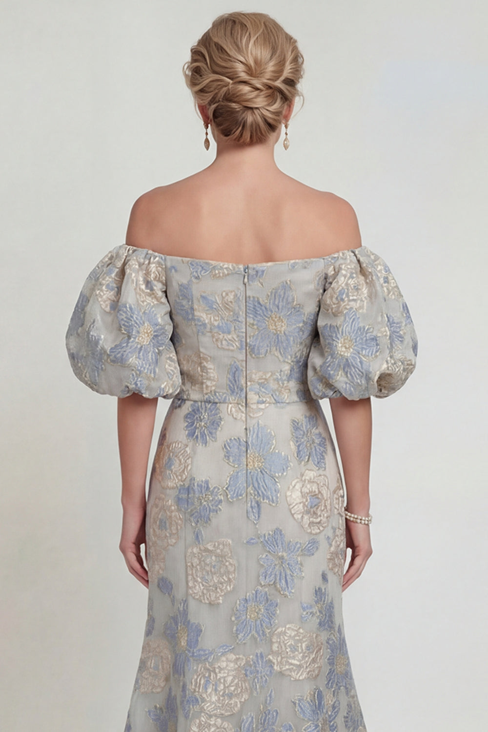Dusty Blue Mermaid Long Floral Off the Shoulder Mother of the Bride Dress