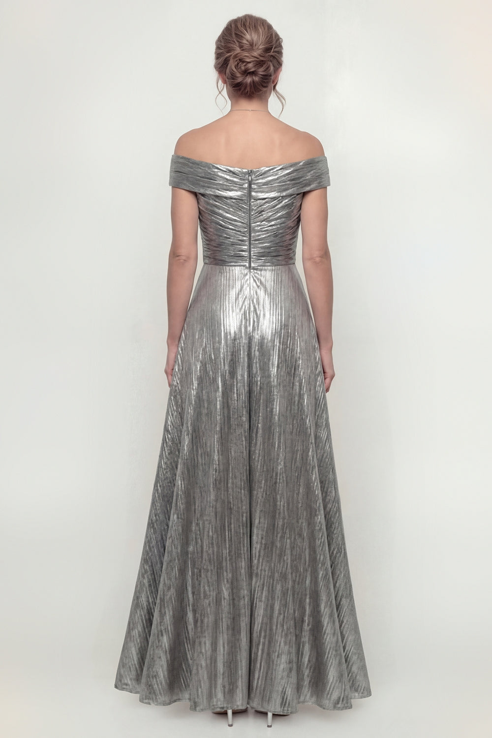 Grey Silver Long Off the Shoulder A Line Mother of the Bride Dress
