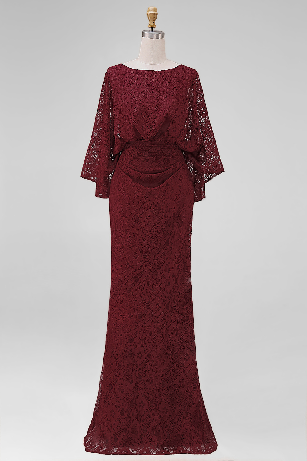Floral Burgundy Lace Sheath Boat Neck Long Mother of the Bride Dress with Pockets
