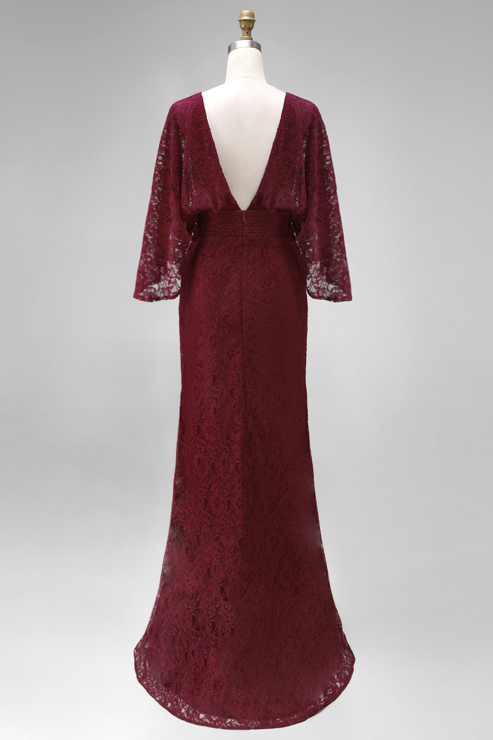 Floral Burgundy Lace Sheath Boat Neck Long Mother of the Bride Dress with Pockets