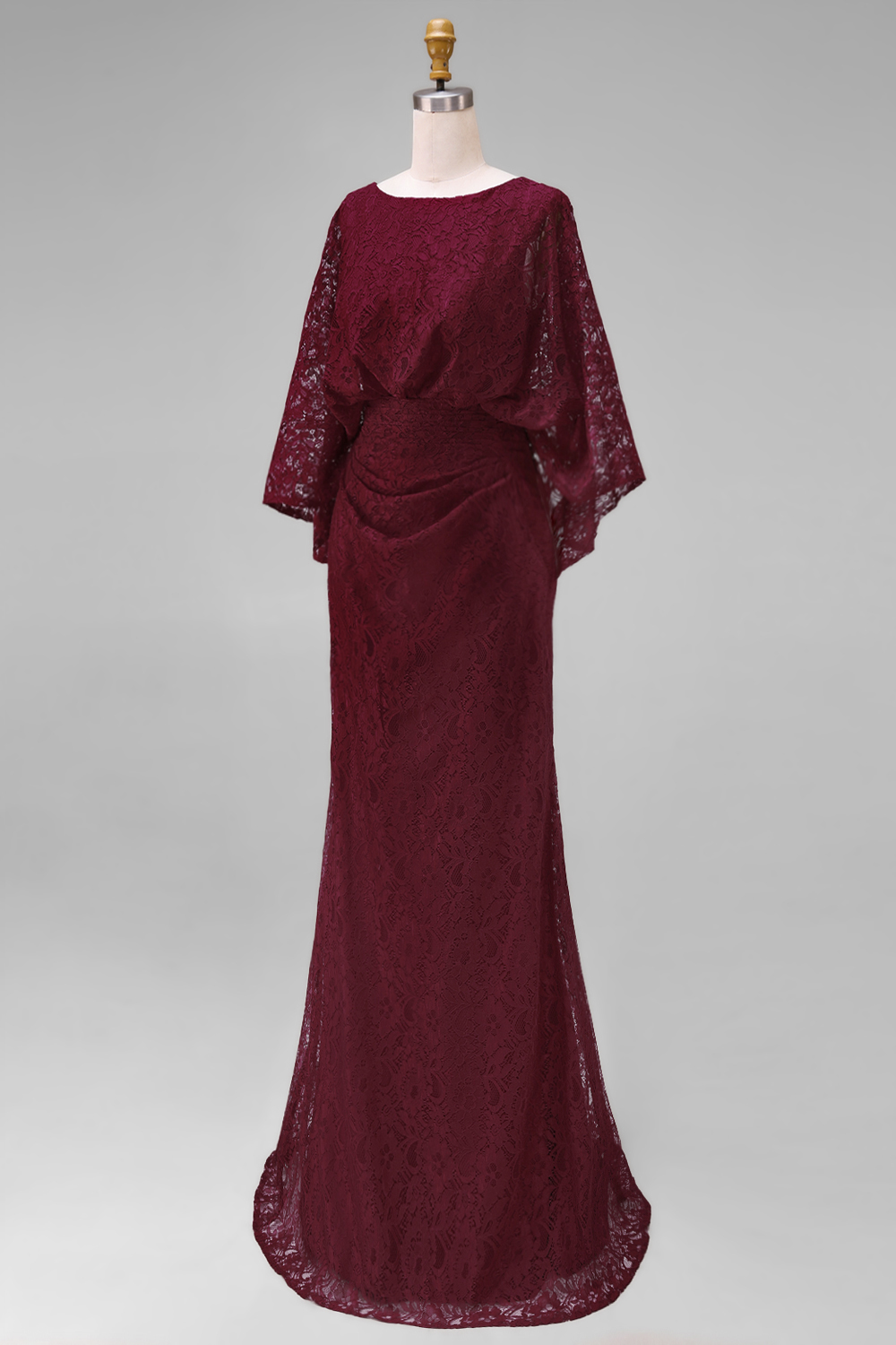 Floral Burgundy Lace Sheath Boat Neck Long Mother of the Bride Dress with Pockets