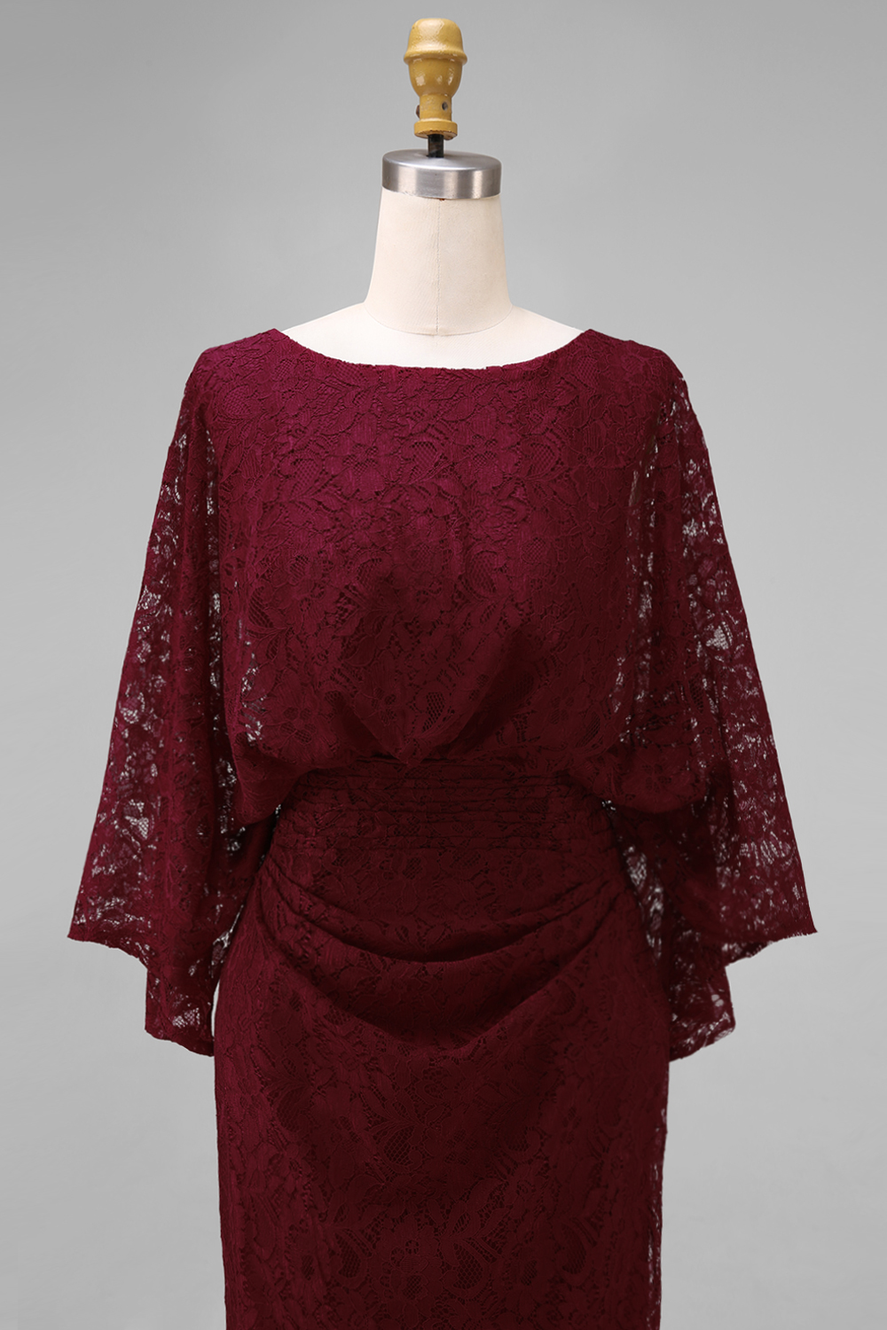 Floral Burgundy Lace Sheath Boat Neck Long Mother of the Bride Dress with Pockets
