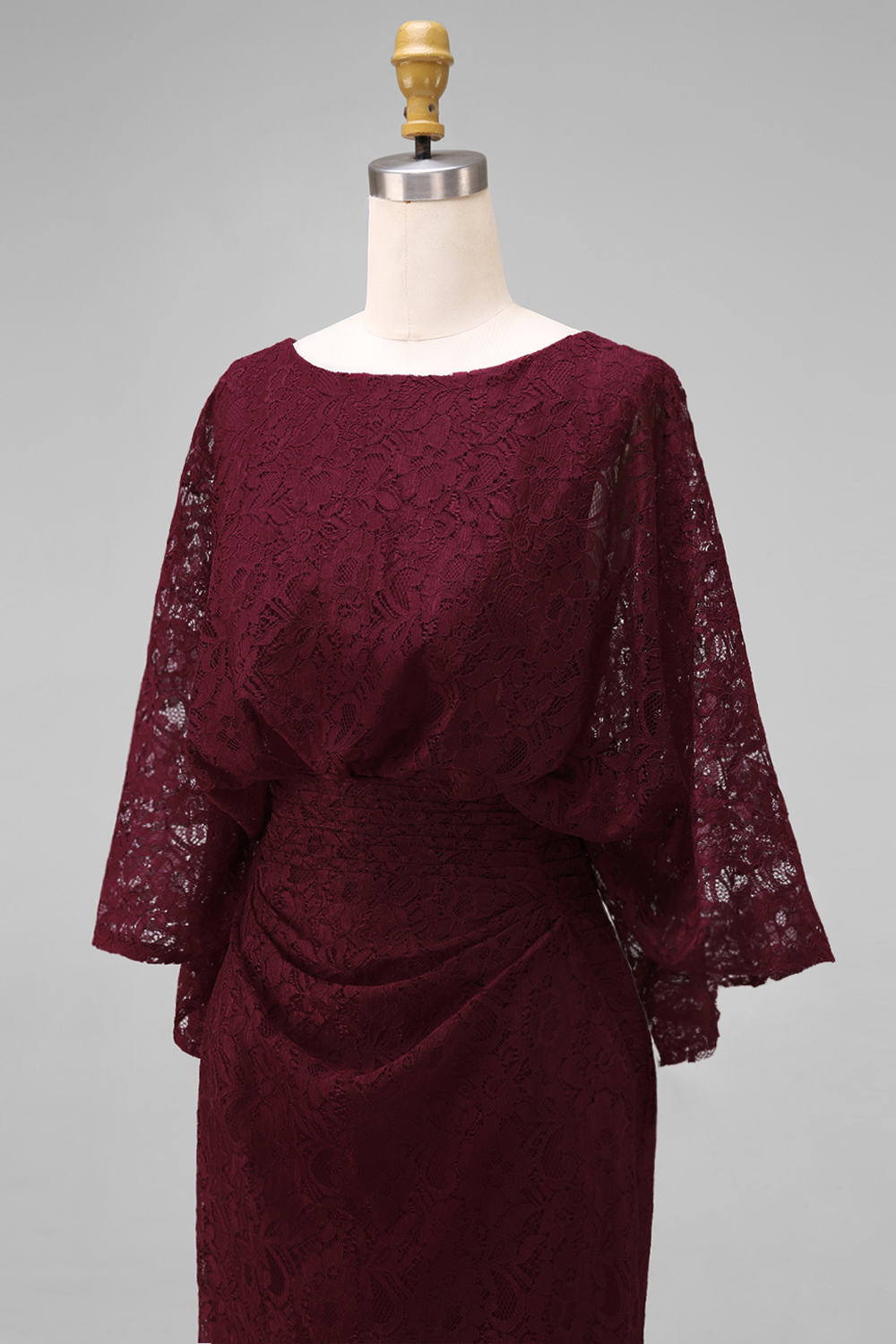 Floral Burgundy Lace Sheath Boat Neck Long Mother of the Bride Dress with Pockets