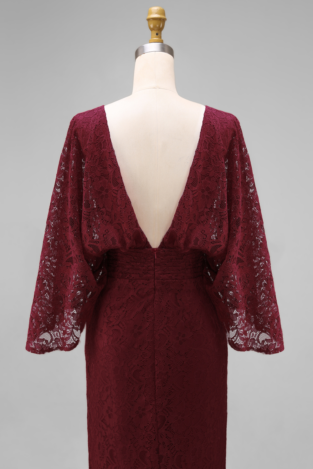 Floral Burgundy Lace Sheath Boat Neck Long Mother of the Bride Dress with Pockets