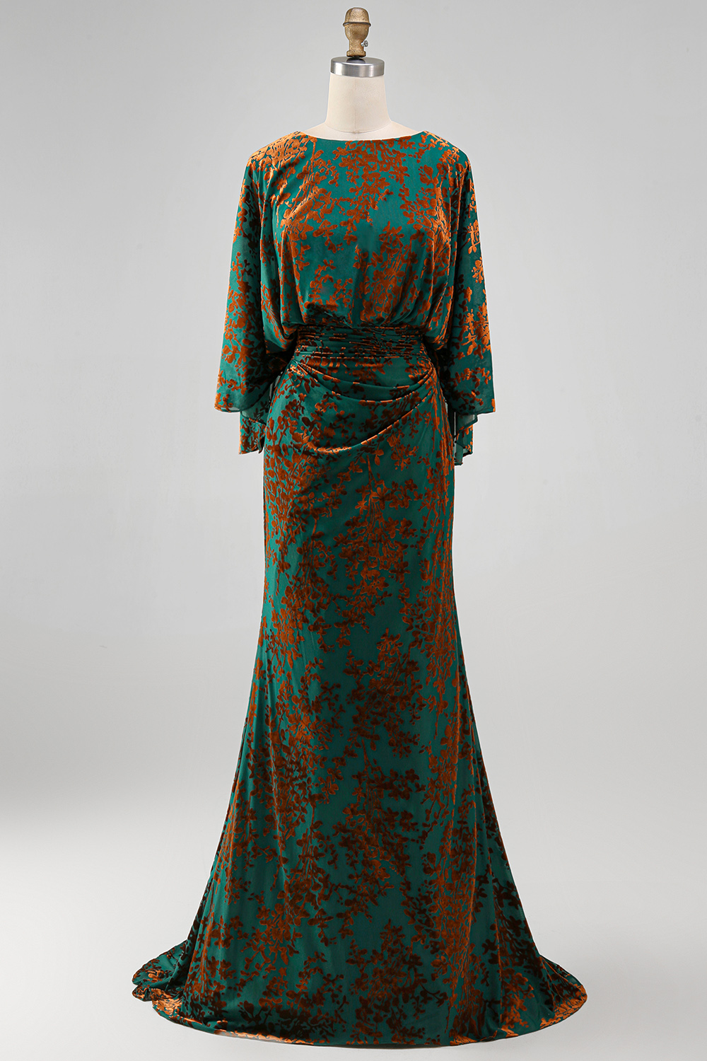 Floral Dark Green Sheath Long Velvet Mother of the Bride Dress with Pockets