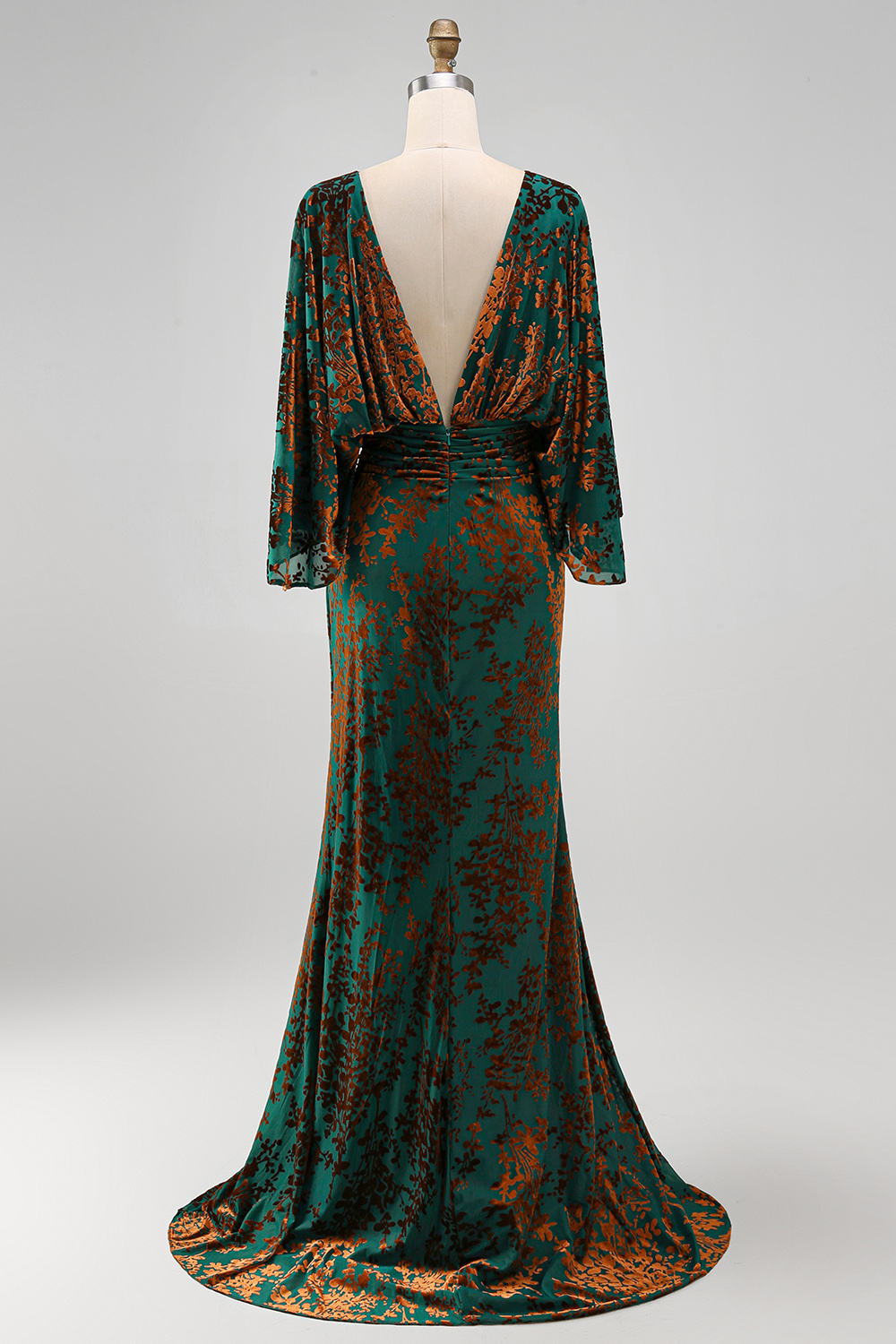 Floral Dark Green Sheath Long Velvet Mother of the Bride Dress with Pockets