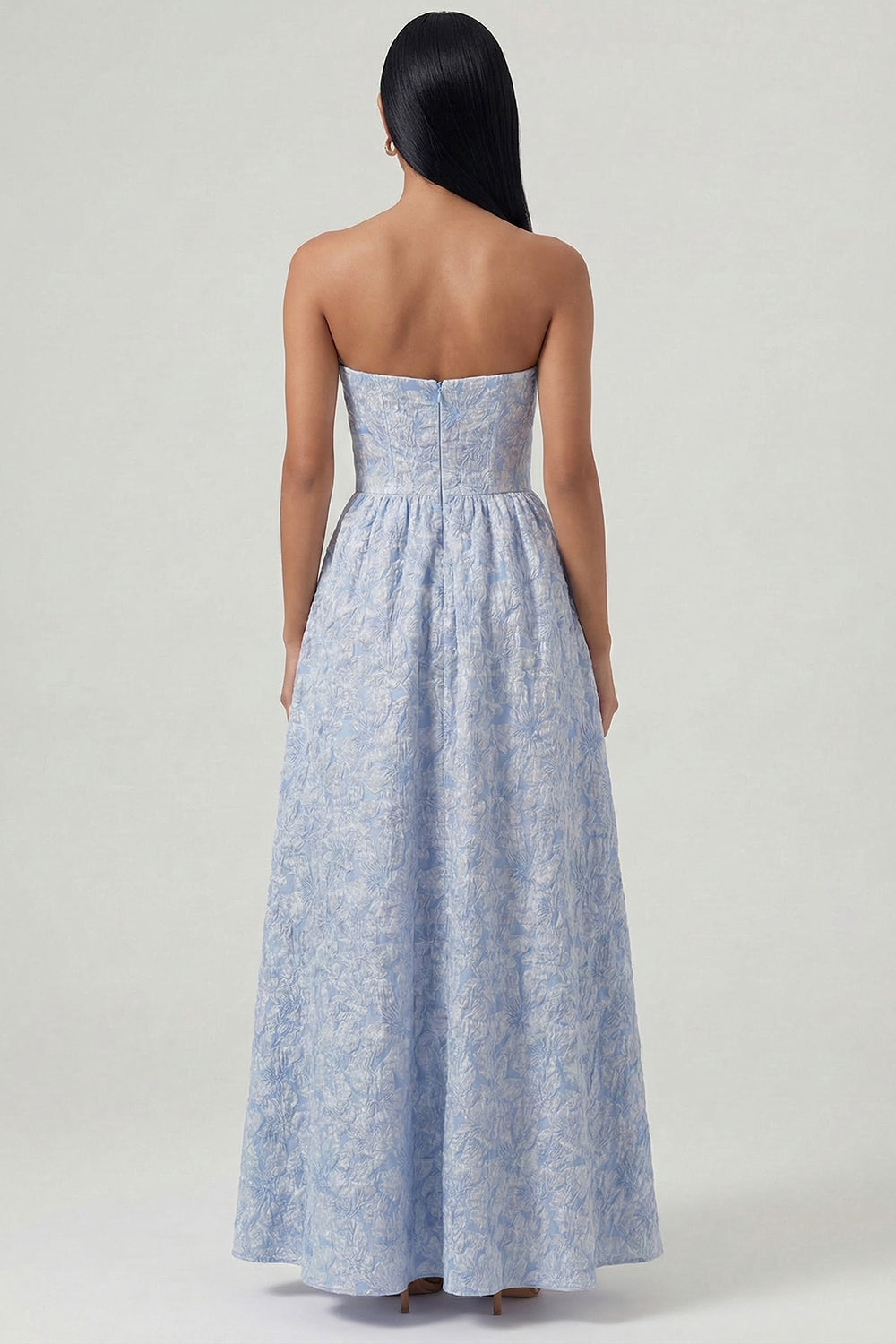 Blue Sweetheart Corset A Line Long Floral Formal Dress
