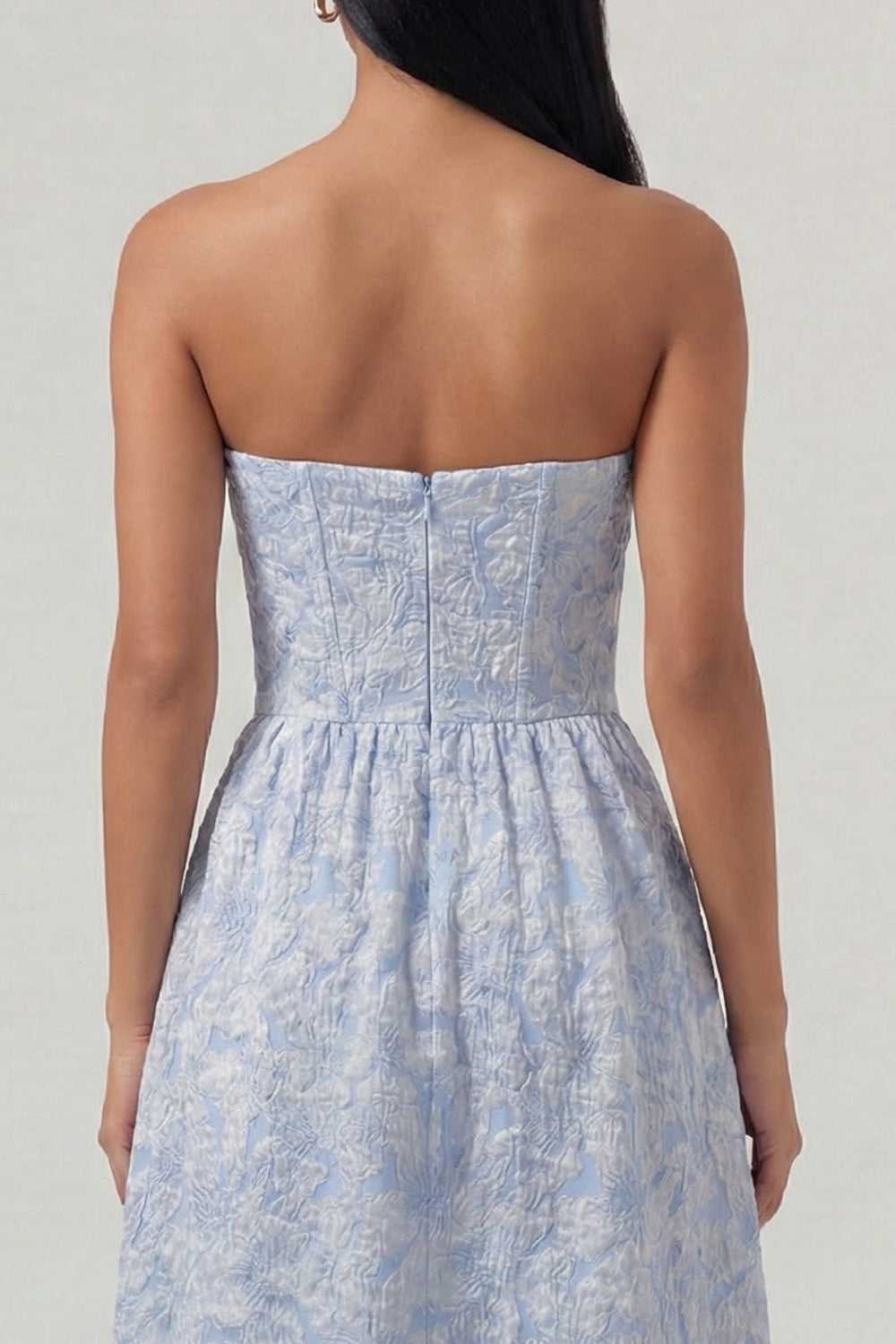Floral Blue Sweetheart A Line Long Corset Formal Dress with Ruffles